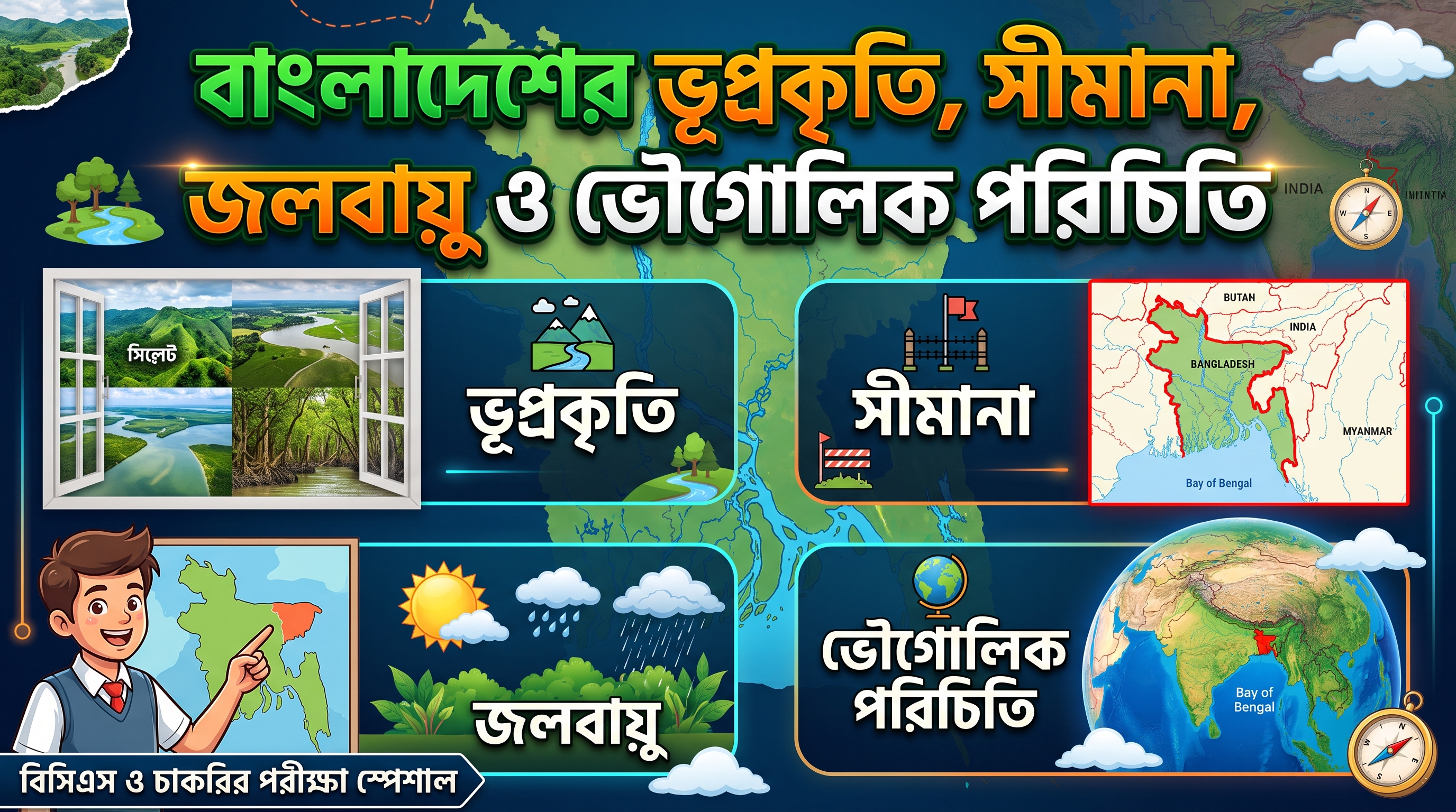 বাংলাদেশের ভূপ্রকৃতি, সীমানা, জলবায়ু ও ভৌগোলিক পরিচিতি